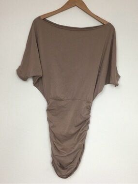 NWT New Mapale Womens Mocha Stretch Batwing Fitted Mini Dress Casual Boho Size L